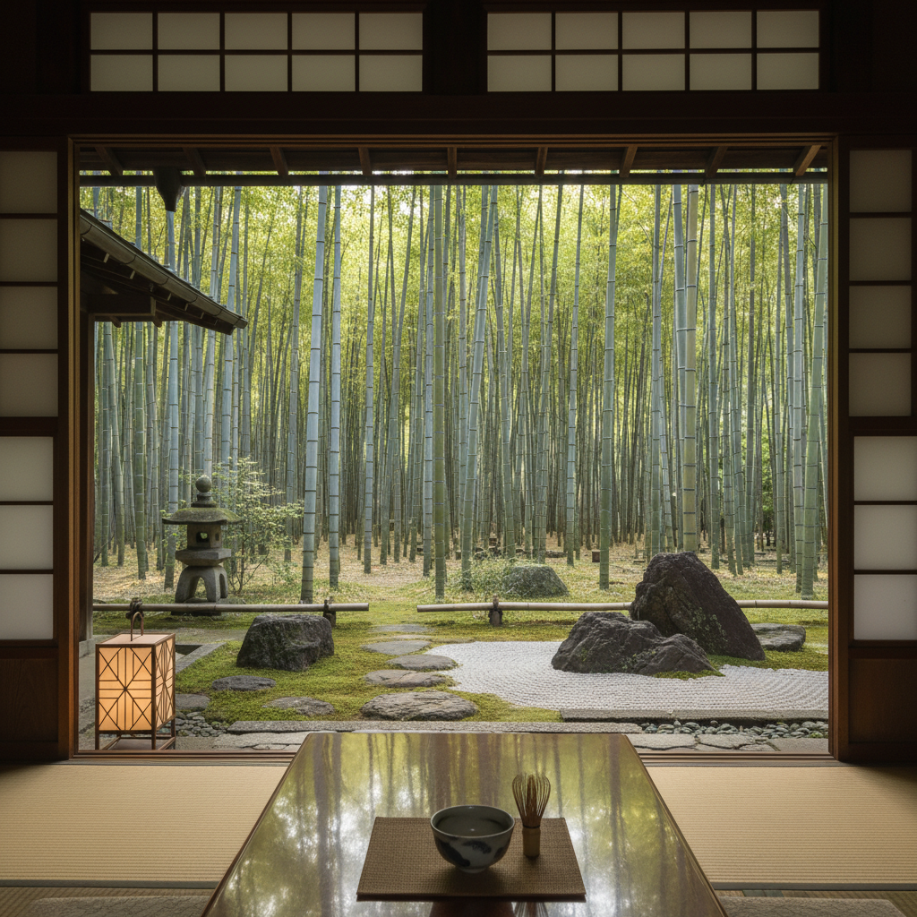Hokoku-ji Bamboetempel - details en interieur