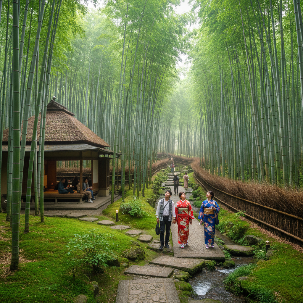 Hokoku-ji Bamboetempel - sfeerbeeld en omgeving