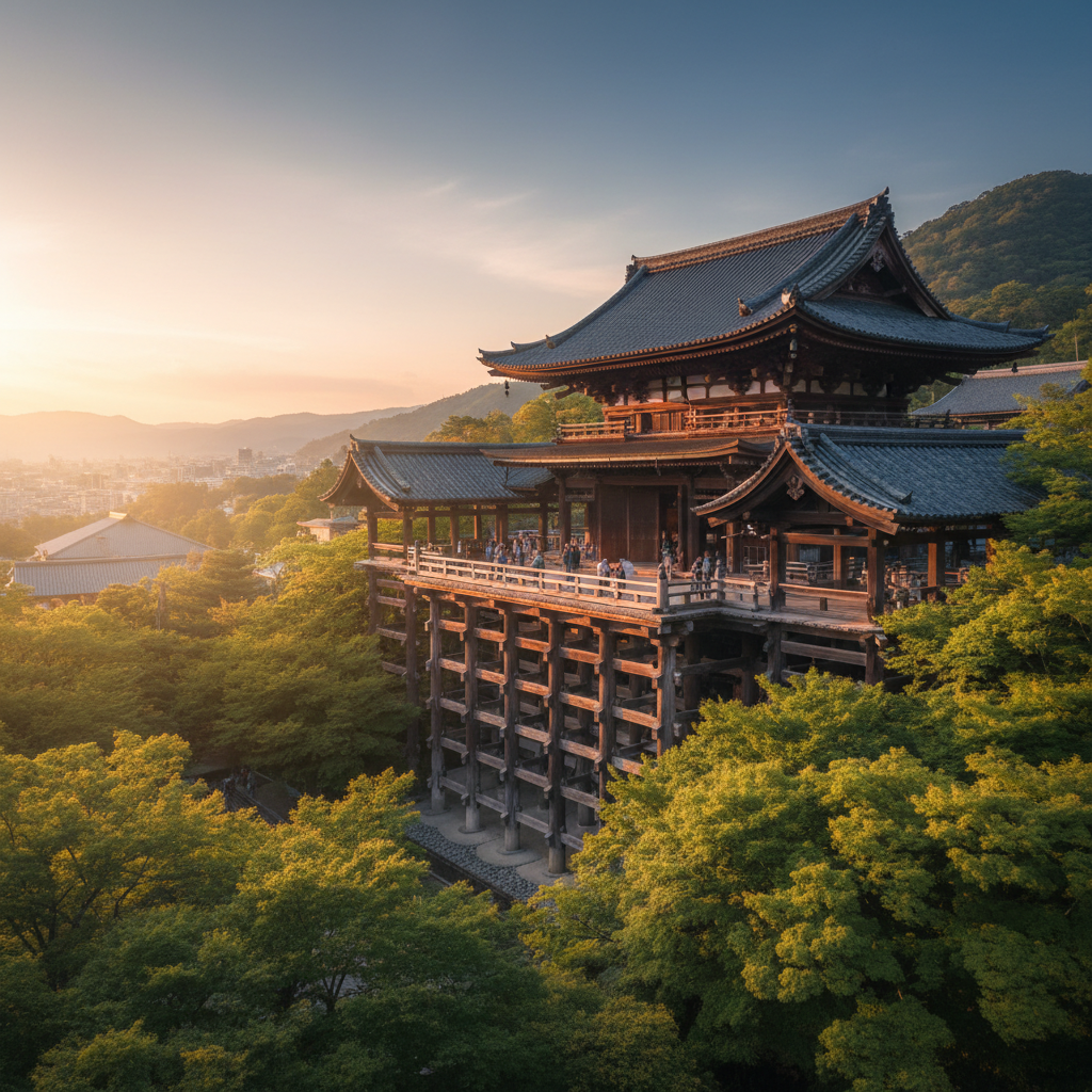 Kiyomizu-dera in Japan - buitenaanzicht
